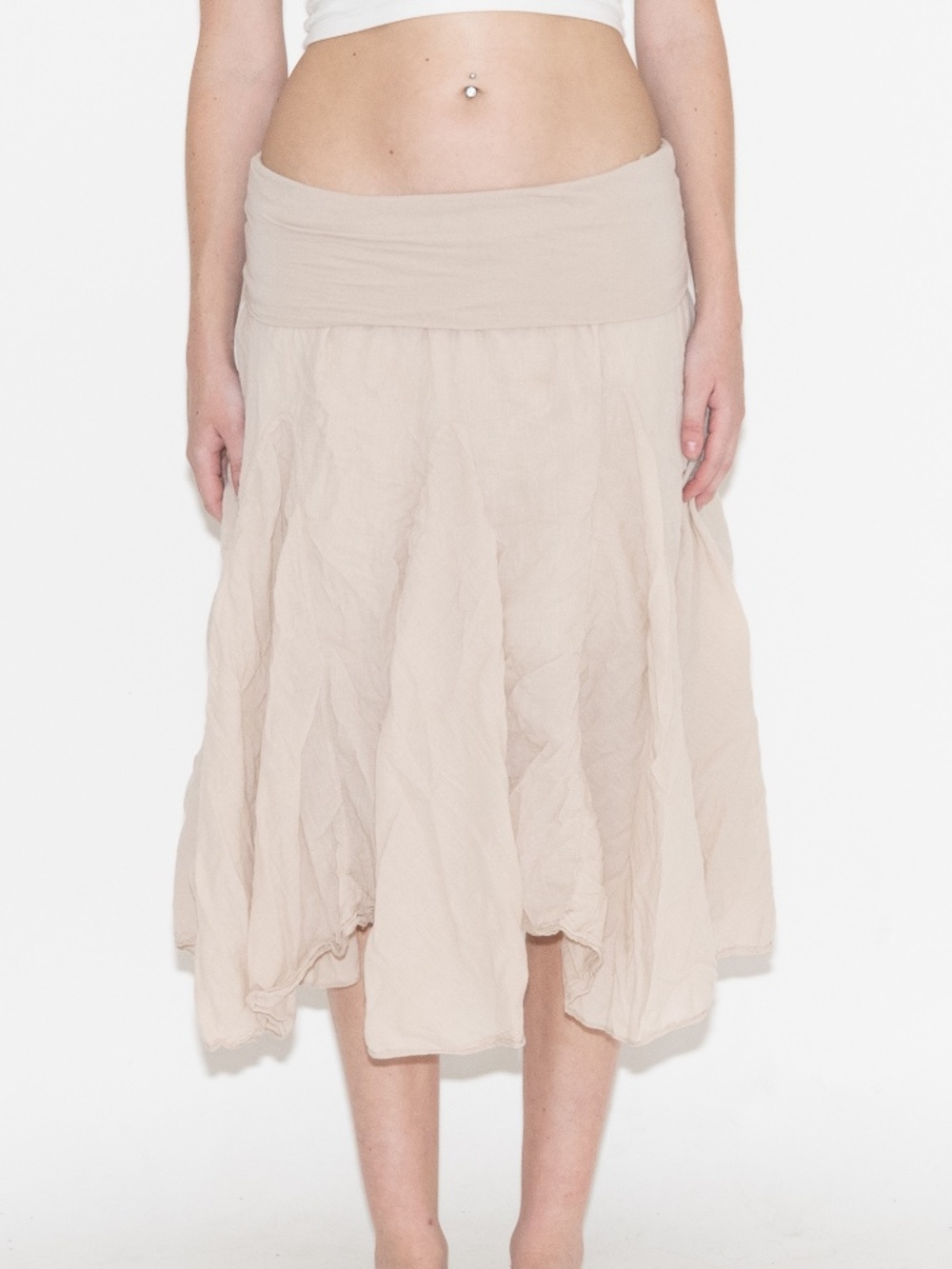 Y2k cream flowy midi skirt foldover top size XL cotton M Made in italy